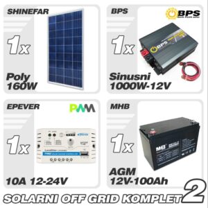 Solarni fotonaponski off grid komplet 2 polikristalni 12V-230V