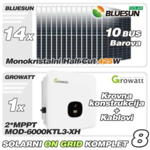 Solarni fotonaponski ongrid komplet 8 monokristalni 600V DC-380V AC